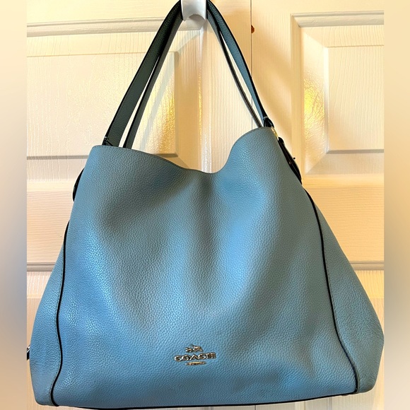 Coach Handbags - Coach Light Blue Pebbled Leather Edie Bag 36464